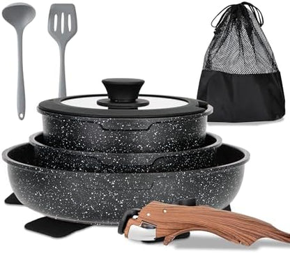 MAISON ARTS 10 Pcs Detachable Handle Induction Pots and Pans Set Non Stick