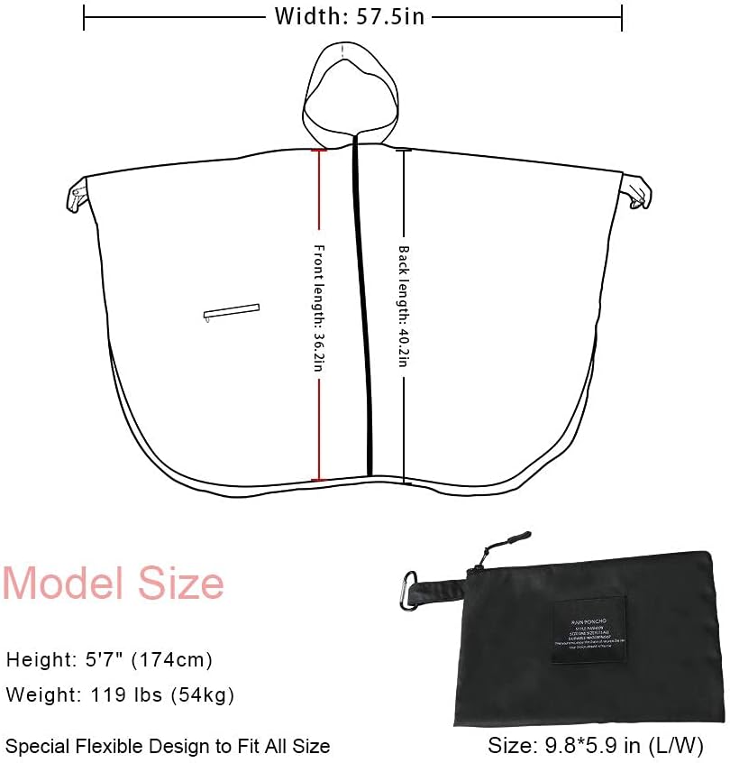 Rain Poncho Jacket Coat Hooded Zipper Style for Women/Men/Adult with Pocket
