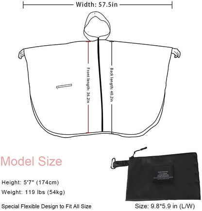 Rain Poncho Jacket Coat Hooded Zipper Style for Women/Men/Adult with Pocket