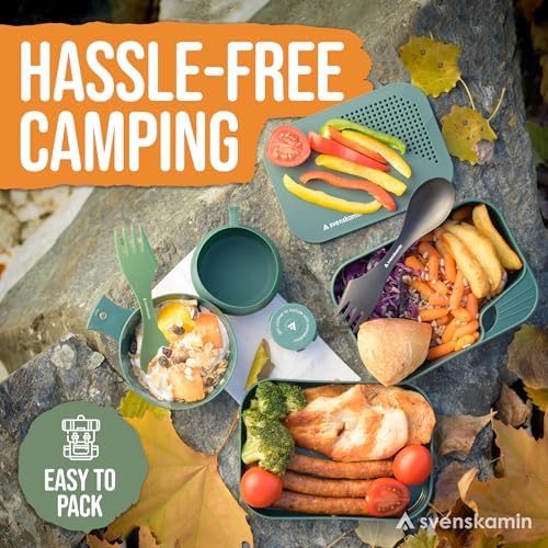 Camping Mess Kit with Plate, Bowl, Cup, Spork and Utensils, Reusable Plastic Camping Dinnerware Set, Lightweight BPA Free Dishware for Backpacking, Hiking, Picnic, Travel, Outdoor