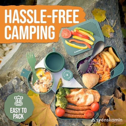 Camping Mess Kit with Plate, Bowl, Cup, Spork and Utensils, Reusable Plastic Camping Dinnerware Set, Lightweight BPA Free Dishware for Backpacking, Hiking, Picnic, Travel, Outdoor