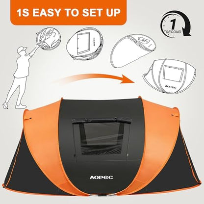 Pop Up Camping Tent, 2/4/6 Person Instant Tent Waterproof PU4500mm, Spacious Ventilated Camping Tent with Front Porch, Quick Setup Lightweight Portable for Outdoor Camping Hiking Beach