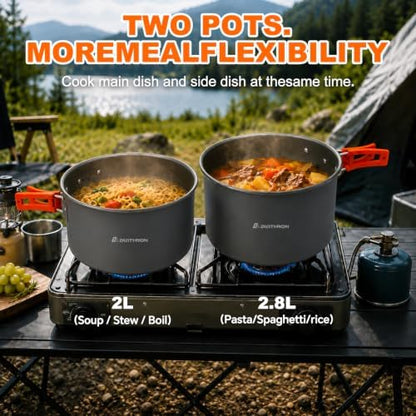 34PC Camping Cookware Set for 5-7, 2 Pots, Frying Pan & Kettle