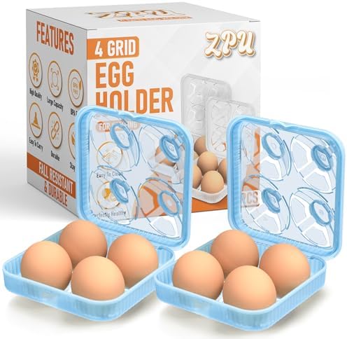 ZPU Egg Holder Camping, 2Pcs 4 Grid Egg Container, Plastic Egg Carrier for Camping Picnic Travel Outdoor Refrigerator Kitchen, Protective Egg Storage Case, Blue