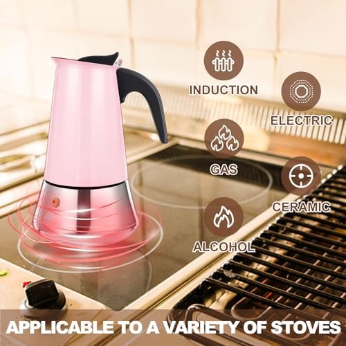 9 Cup Stovetop Espresso Maker Stainless Steel Moka Pot Stove Top Percolator Italian Coffee Makers Capable Mocha Greca Machine Cafe Classic Induction Cookers for Home and Camping 450ml 15oz