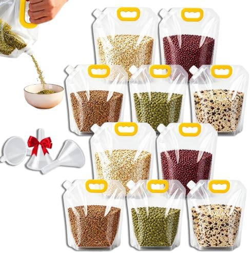 Airtight Grain Storage Bags with Handle - Cereal Containers with Pour Spout, Reusable Rice Food Sealed Container (10PCS,Medium-210 OZ)