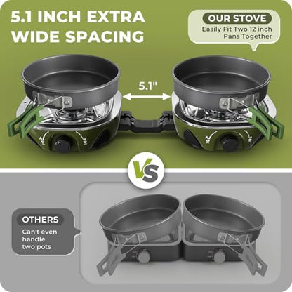 20000 BTU Propane Camping Stove with Cookware Set & Carry Bag Olive
