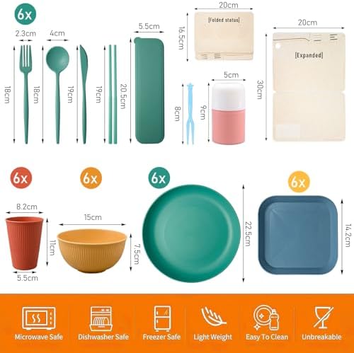 48 Pcs Wheat Straw Dinnerware Sets for 6,Unbreakable Plates and Bowls Set