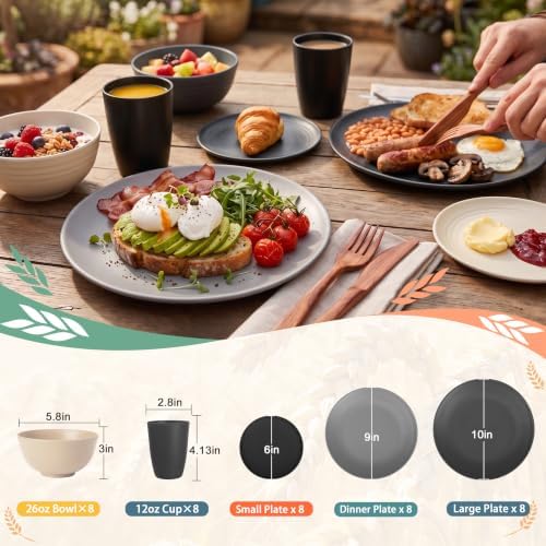 PYRMONT 40 Pcs Wheat Straw Dinnerware Sets Unbreakable Dishes Set for 8