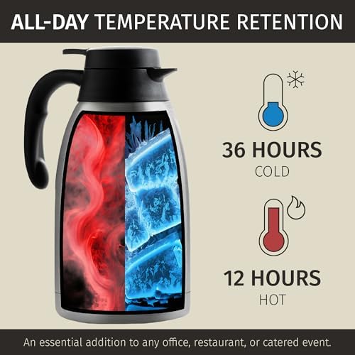 Thermal Coffee Carafe 2L/68 oz Insulated Stainless Steel w/Cleaning Brush