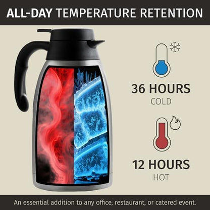 Cresimo Thermal Coffee Carafe 68oz / 2L - 12 Hours Hot Beverage Dispenser