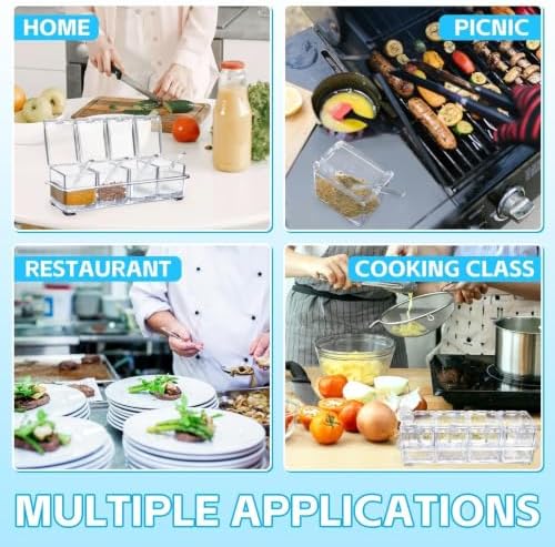 4-Cell Clear Seasoning Rack Spice Box, Storage Container Condiment Jars Acrylic Seasoning Box with Cover and Spoon (Enhanced Version Clear)
