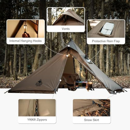 OneTigris APEX Trail Teepee Tent, Waterproof Windproof Hot Tent with Stove Jack, 2 Person Tent for Camping, Hiking, Bushcraft, Bikepacking, Travel