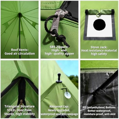Canvas Bell Yurt Tent with Stove Jack, Waterproof Luxury 4 Season Tents for Family Outdoor Camping 100% Cotton Green Glamping Tents for Hunting, Partie, All Year Living