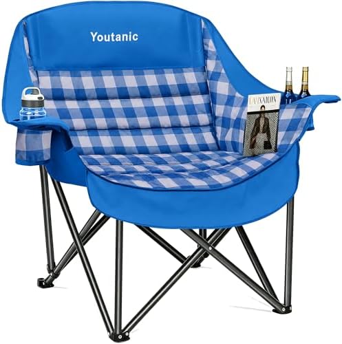 Youtanic Oversized Large Padded Camping Chair, 400 lbs Foldable Lawn Chair