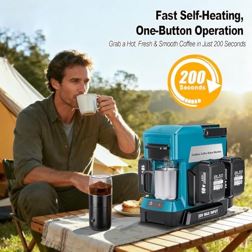 Taingwei Cordless Coffee Maker for Makita 18V Battery, Portable Drip Coffee Maker with Electric Coffee Grinder for RV, Camping, Travel, Car, Hiking (Battery Not Included)