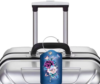 2 Pack Luggage Tag for Suitcase, Cute Unique Leather Bag Tags Identifiers Privacy Cover ID Label with Durable Steel Loop for Women Men Kids Girls Travel, Butterfly