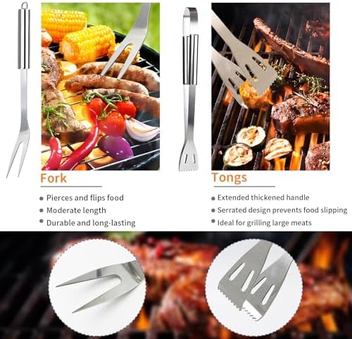 11Pcs Stainless Steel BBQ Grilling Accessories Set, Dad Gifts for Men Christmas Grilling Gifts,Portable Practical Grill Tools Utensils Kit with Storage Bag for Outdoor Grill Camping Backyard