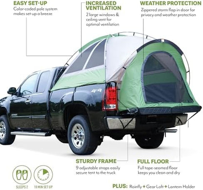 Napier Backroadz Truck Tent 13 Series | Pickup Truck Bed Camping Tent | Rainfly for Water Protection | Sturdy and Spacious 2-Person Truck Bed Tent | Easy 10-Minute Setup | Green/Gray