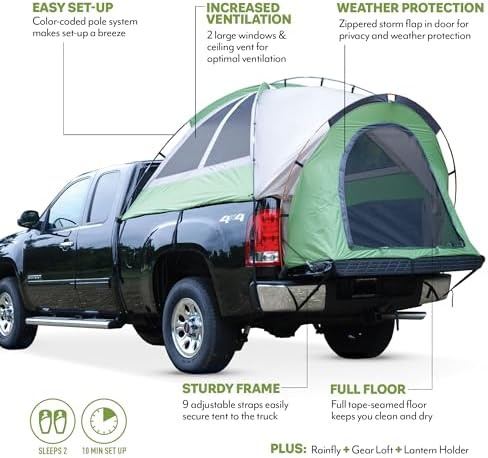 Napier Backroadz Truck Tent 13 Series | Pickup Truck Bed Camping Tent | Rainfly for Water Protection | Sturdy and Spacious 2-Person Truck Bed Tent | Easy 10-Minute Setup | Green/Gray