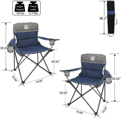 Northroad Outdoor Camping Chair Set of 3,Folding Padded Camp Chair,Collapsible Conversation Set w/1 Sofa,2 Single Chairs for Family Patio,Beach (Blue)