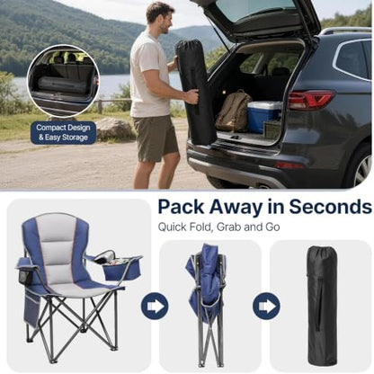 Suteck Folding Camping Chair, Oversized Heavy Duty Chairs, Blue (2Pack)