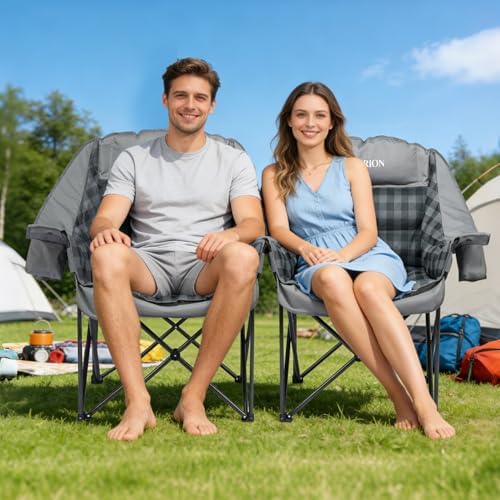 2 Pack Oversized Camping Chair for Adults, Portable Heavy Duty Padded Outdoor Chairs with Phone Pouch and Side Cup Holder for Camping, Fishing, Beach, Sports, Supports 500lbs