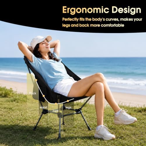 MOON LENCE Portable Camping Chair Plus, Larger & Roomier, Compact and Lightweight, Folding Chair for Backpacking Hiking Beach, Ultralight Camp Chair 330Lbs Capacity