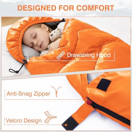 Sleeping Bags for Adults & Kids for Camping Hiking Trips Warm Cool Weather, Lightweight and Waterproof with Compression Bag, 3-4 Season Indoors Outdoors Activities