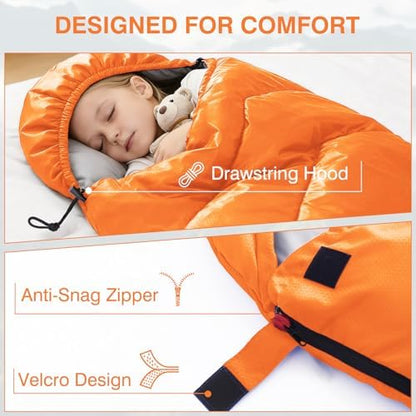 Sleeping Bags for Adults & Kids for Camping Hiking Trips Warm Cool Weather, Lightweight and Waterproof with Compression Bag, 3-4 Season Indoors Outdoors Activities