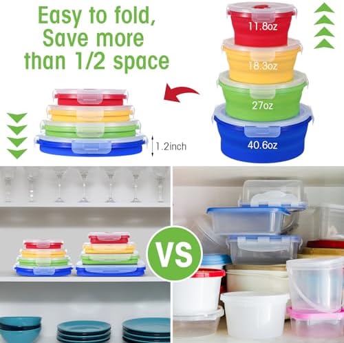Yaomiao 16 Pack Collapsible Food Storage Container with Lid,Bright Colors
