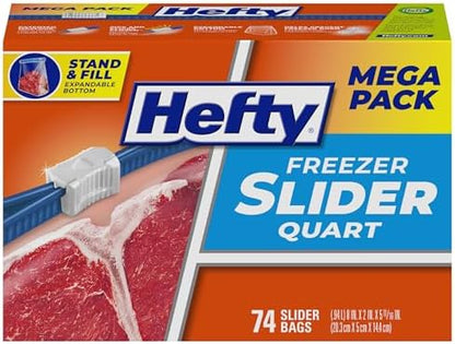 Hefty Slider Freezer Bags, Quart Size, 74ct