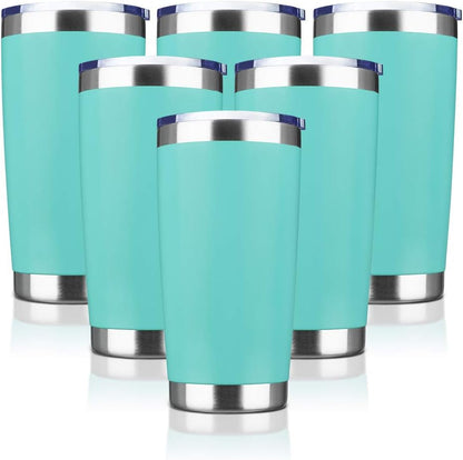 20oz Tumbler Bulk Stainless Steel Vacuum Insulated Tumblers with Lid Double Wall Travel Mug, Powder Coated Coffee Cup, Suitable for Ice Drinks and Hot Beverage (Light blue 6pack)
