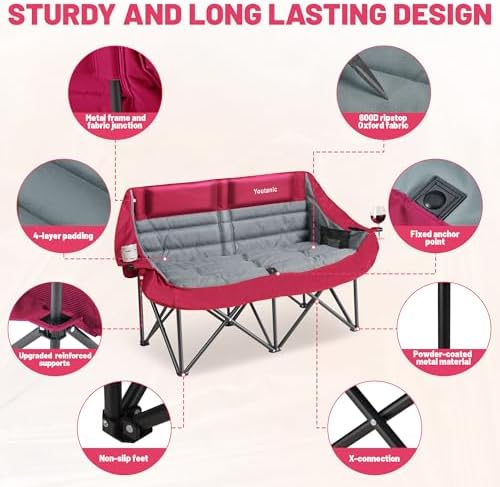 Youtanic Oversized Extra Large Double Padded Camping Chair up to 660lbs