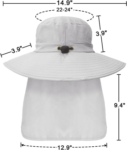 Outdoor Sun Hats with Stowable Neck Flap for Men Women UPF 50+ Mesh Summer Bucket Hat Wide Brim for Fishing Safari Hiking
