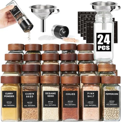 Yangbaga Glass Spice Jars with Labels, 24pcs 4oz Seasoning Organizer Jars
