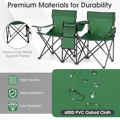 Goplus Double Camping Chairs with Umbrella, Cooler for Beach Patio