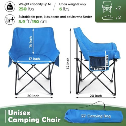 HaSteeL Camping Chair for Adults, Compact Folding Portable Chairs Set with Side Pockets for Outdoors Fishing, Hiking, Backpacking, Picnic, Beach, Travel, Supports to 250lbs, & Storage Bags (Blue)