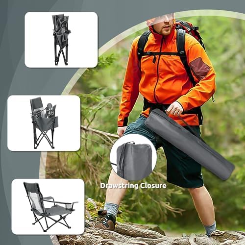 HaSteeL Low Beach Chairs, 2Pcs Folding Camping Lawn Chairs - Grey