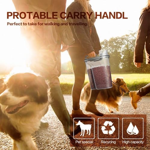TIOVERY Dog Food Storage Container, 5-7 Lbs Airtight Pet Food Container, Cat Food Container Dispenser with Portable Handle, Pouring Spout and 4 Seal Buckles for Dogs Cats 2 Pack Grey