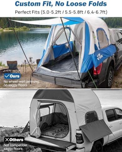 JOYTUTUS Inflatable Truck Bed Tent 5.5-6.5FT with Awning, Includes Air Pump for Quick 30S Setup, Dual-use Pickup or Camping Tent for 2 Person, Truck Tent with Waterproof Roof Shade and 3 Windows