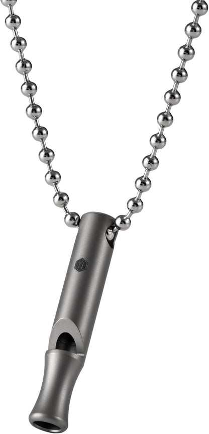 KeyUnity Titanium Emergency Whistle with Metal Lanyard, 120dB+, One-Piece Outdoor Survival Whistle, Ultra-Light, Rustproof