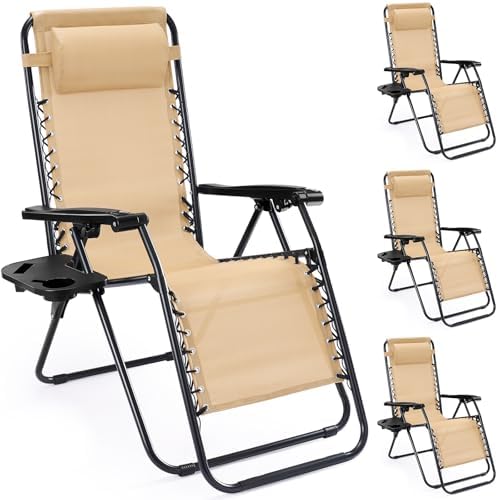 NEWBULIG Zero Gravity Chairs Set of 4, Folding Lounge Recliner Chair
