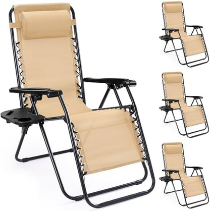 NEWBULIG Zero Gravity Chairs Set of 4, Folding Lounge Recliner Chair