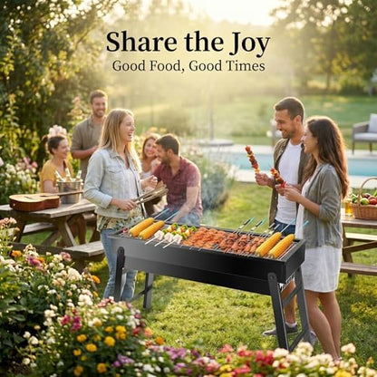 Portable Charcoal Grill, Portable Tabletop BBQ for Outdoor Cooking | Compact Folding Grill for Camping, Hiking, Picnics & Travel | 24”x13”x9” Lightweight Smoky Flavor Grill