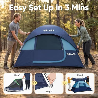 Golabs CT1 2 Person Camping Tent, Easy Set Up in 3 Min, Mesh Top & Door