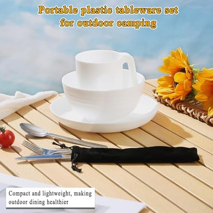 Camping Utensils, Reanea Camping Mess Kit for Travel, Camping, Picnic, Outdoor, Camping Gear Include Knife, Spoon, Fork Cutlery Set, Cup, Bowl, Plate, Camping Essentials for 1