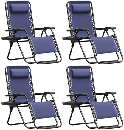 Homall Zero Gravity Chair Patio Folding Lawn Outdoor Lounge Gravity Camp Reclining Lounge Chair with Cup Holder Pillows for Poolside Backyard and Beach Set of 4 (Blue)
