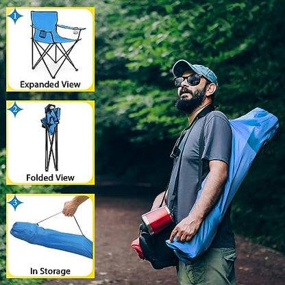 HaSteeL Folding Camping Chair & Carrying Bag, Foldable Camp Chair with Cup Holders for Adults, Portable for Lawn, Outdoors, Fishing, Hiking, Travel, Picnic, Beach, Oversized & Supports 275lbs (Blue)