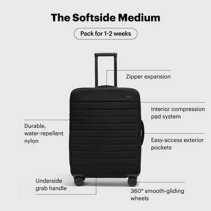 Away Softside Medium Checked Suitcase, 26 Inch Lightweight, Expandable Luggage For Men & Women, Durable Nylon Exterior, TSA Approved Lock, Idea1 For Trips 1-2 Weeks, Jet Black